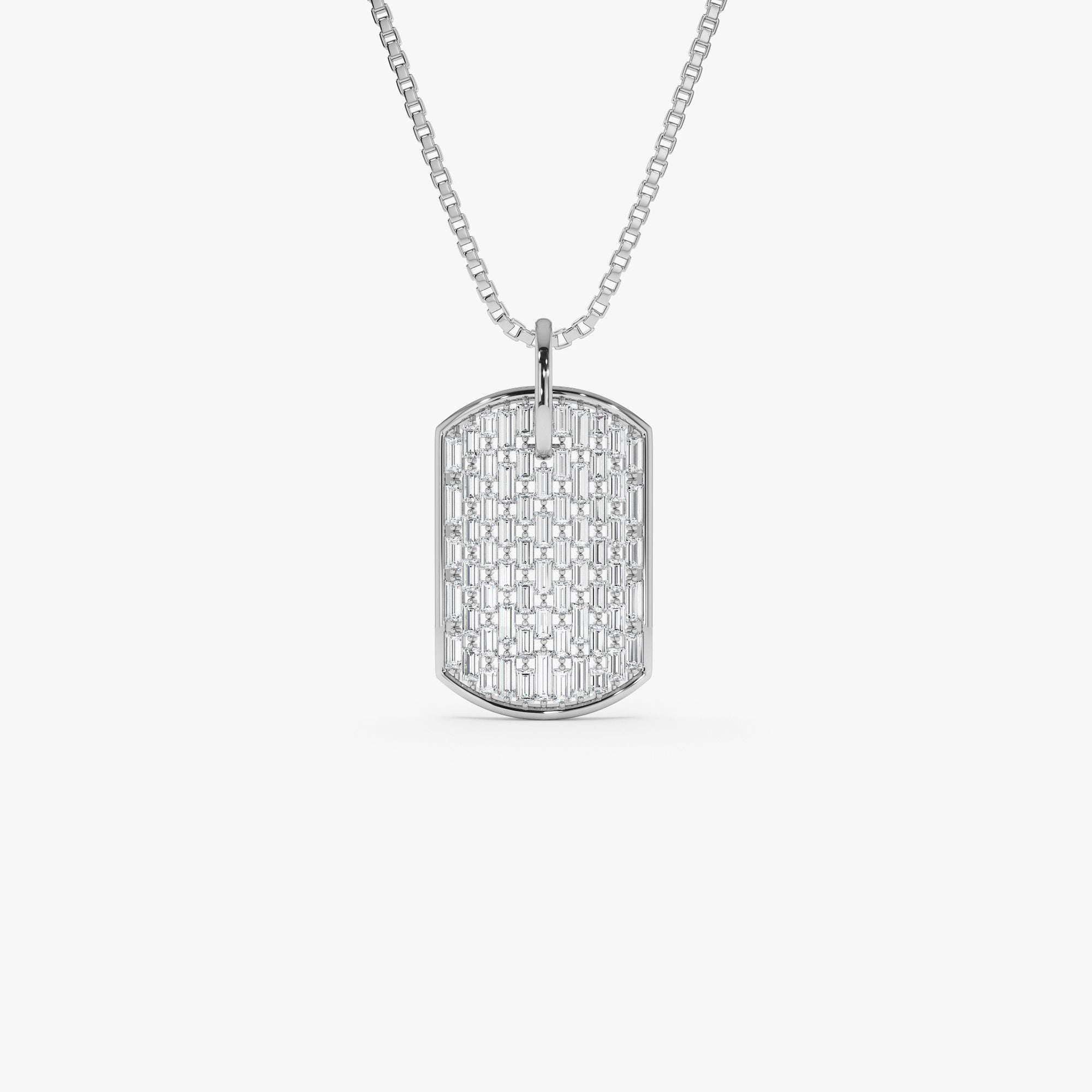OBFJ0867 - Baguette Diamond Dog Tag Pendant necklace in selectable metal and diamond options - Roselle Jewelry view 6