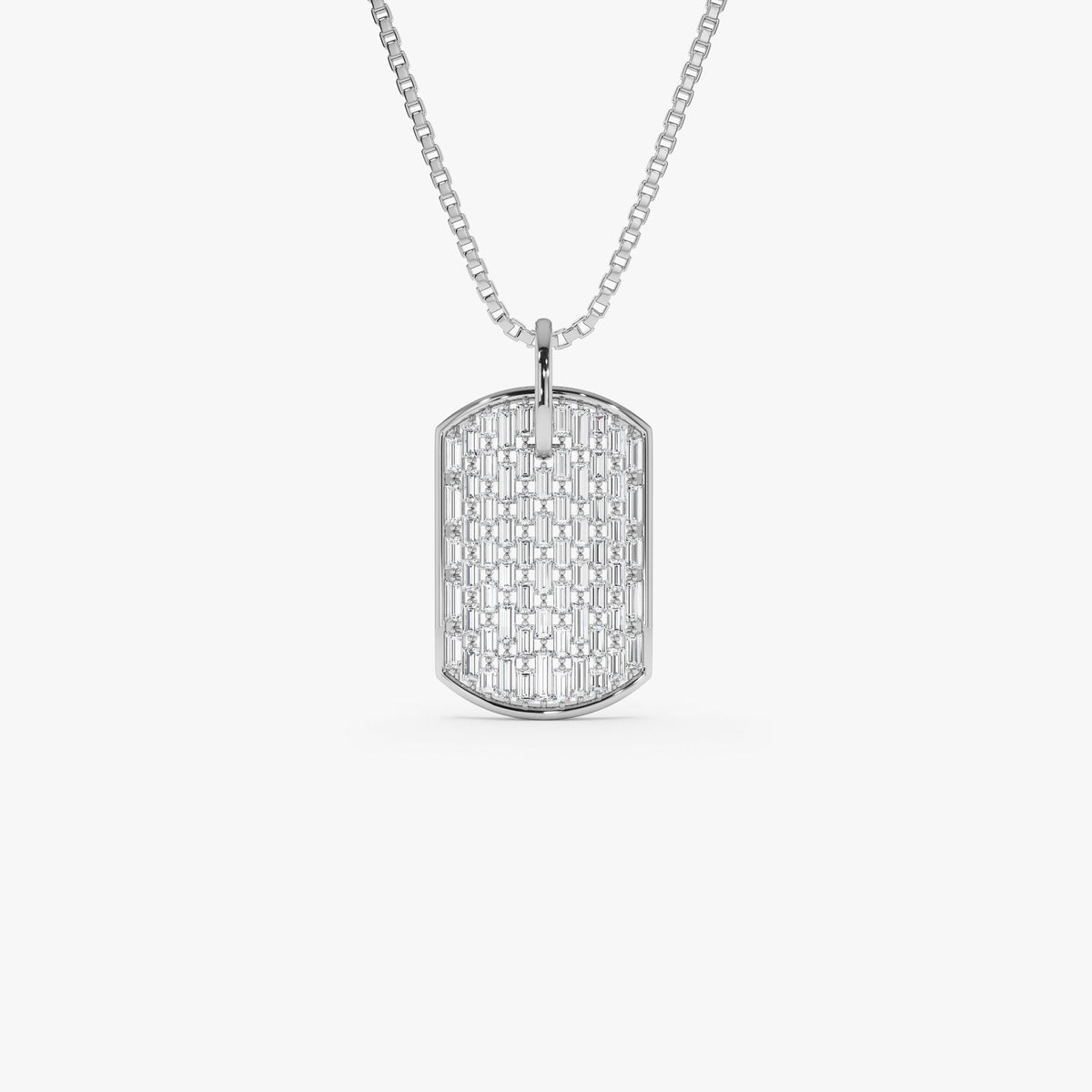 OBFJ0867 - Baguette Diamond Dog Tag Pendant necklace in selectable metal and diamond options - Roselle Jewelry view 6