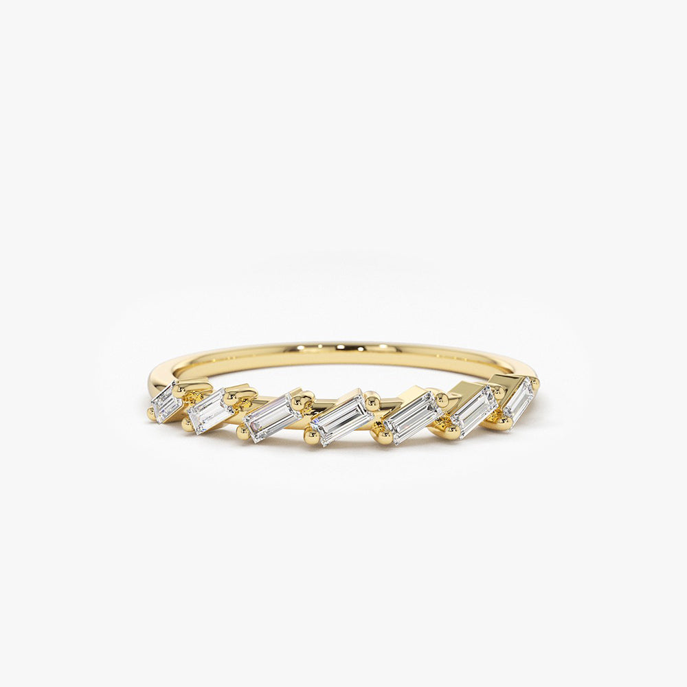 OBFJ1794 - 7 Stone Slanted Baguette Diamond Ring ring in selectable metal and diamond options - Roselle Jewelry view 1