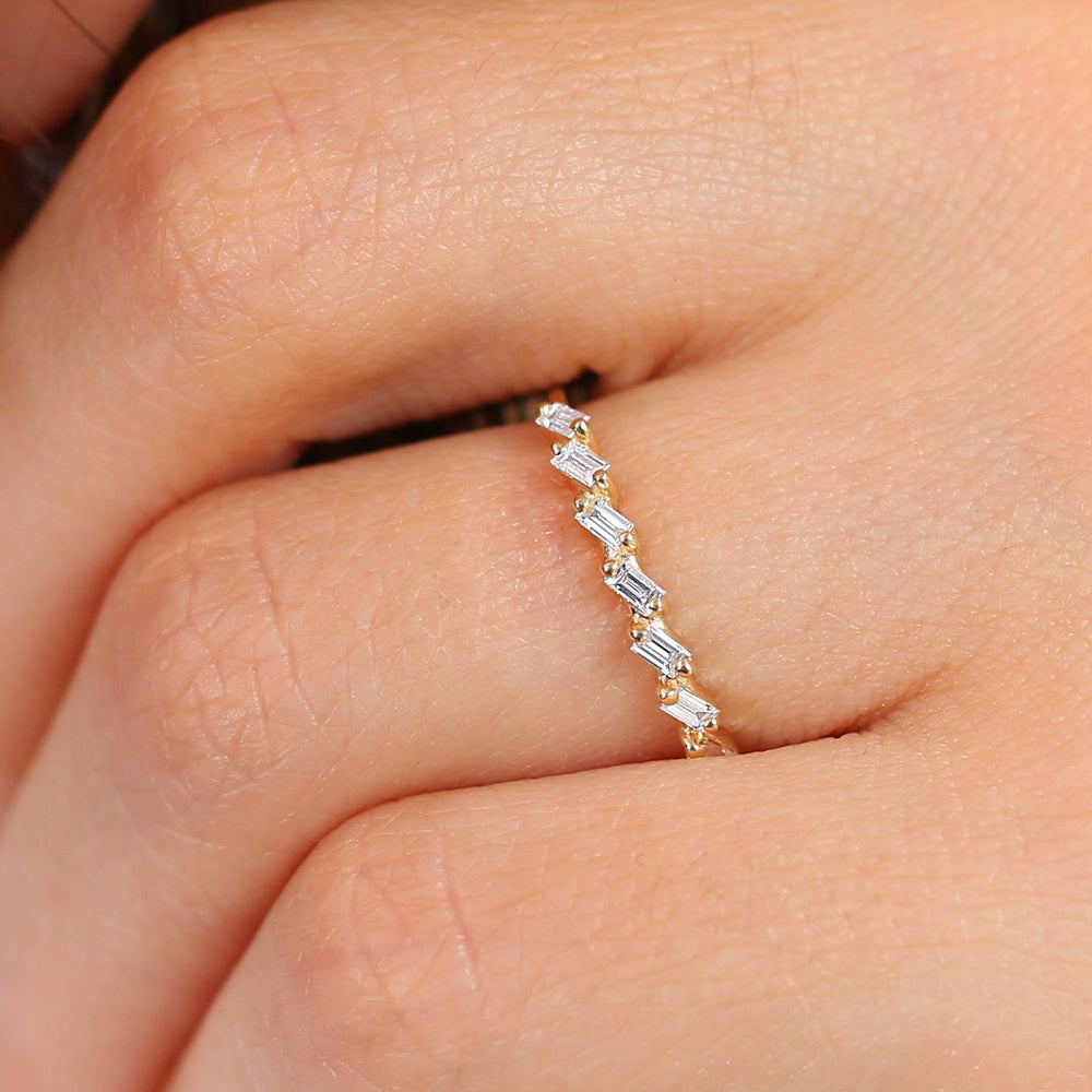 OBFJ1794 - 7 Stone Slanted Baguette Diamond Ring ring in selectable metal and diamond options - Roselle Jewelry view 2