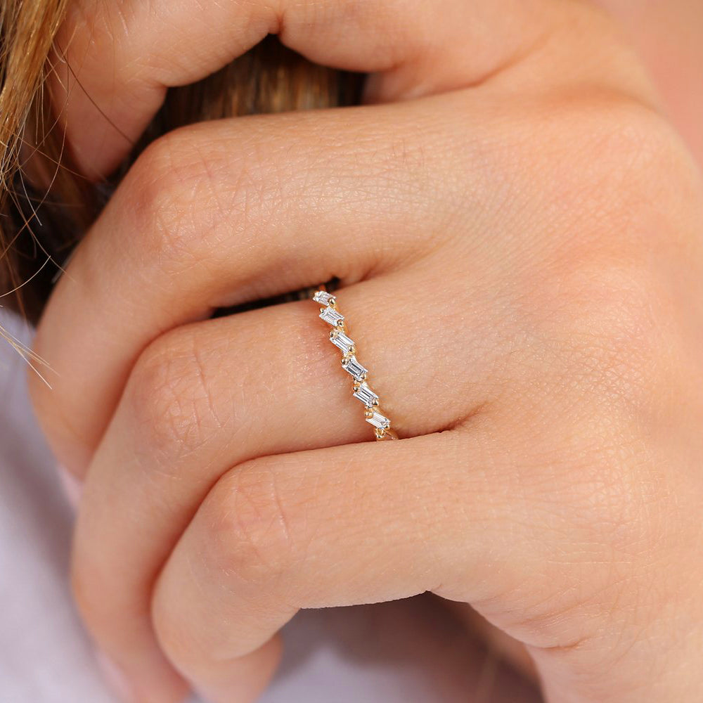 OBFJ1794 - 7 Stone Slanted Baguette Diamond Ring ring in selectable metal and diamond options - Roselle Jewelry view 4
