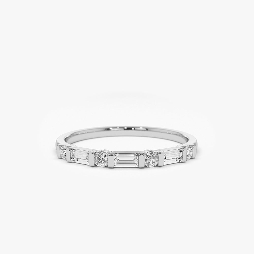 OBFJ1801 - 14K Alternating Baguette and Round Diamond Wedding Ring 7