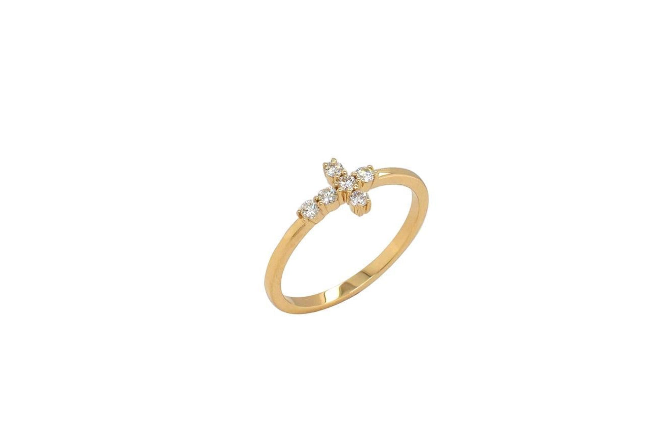 OBFJ0073 - 14K Gold Petite Diamond Cross Ring 1