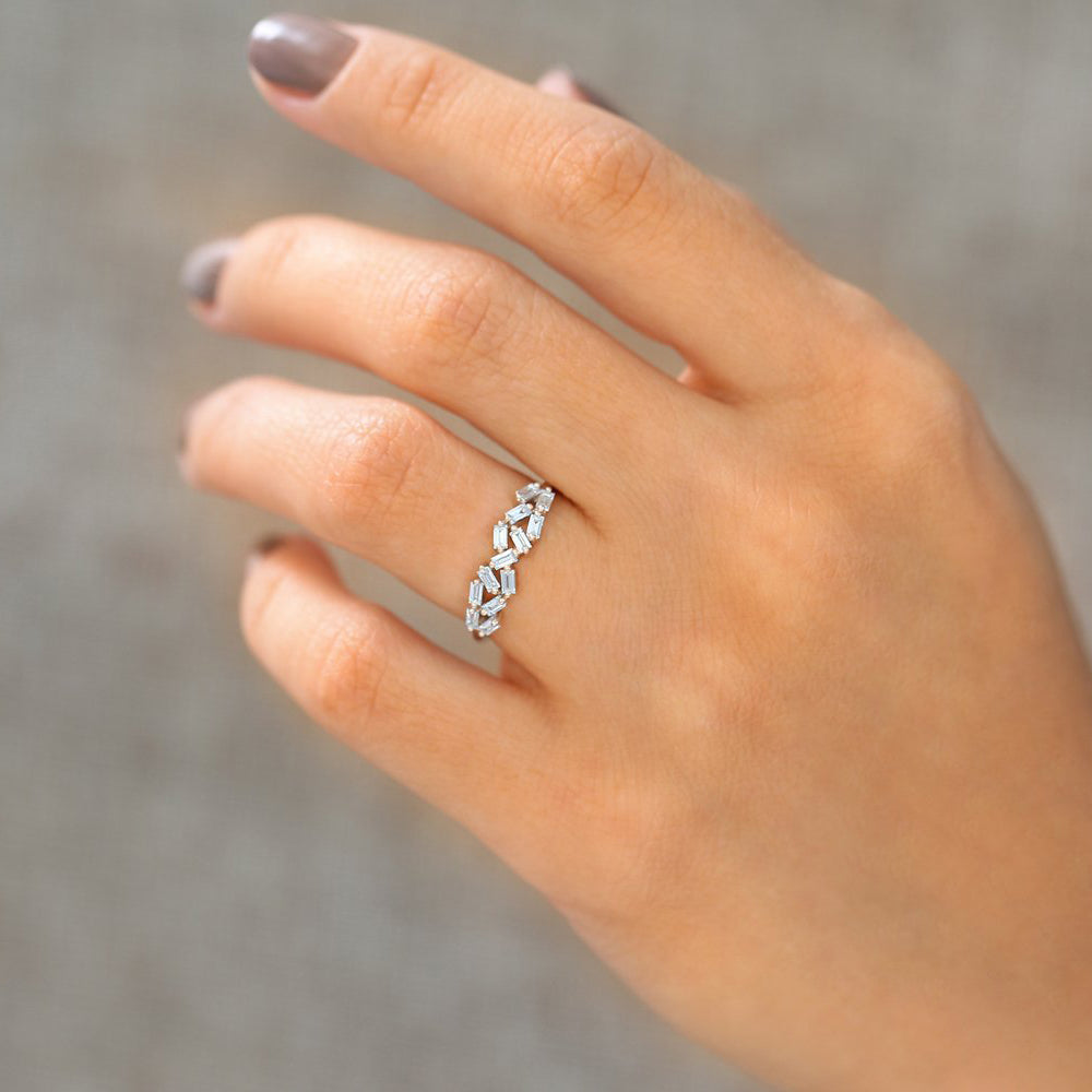 OBFJ1812 - 14K Stackable Baguette Diamond Cluster Ring 4