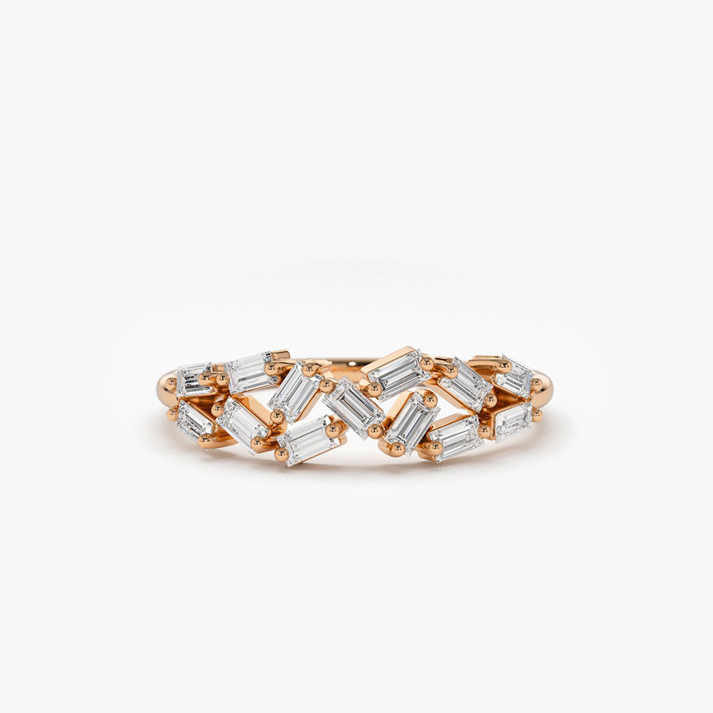 OBFJ1812 - 14K Stackable Baguette Diamond Cluster Ring 5