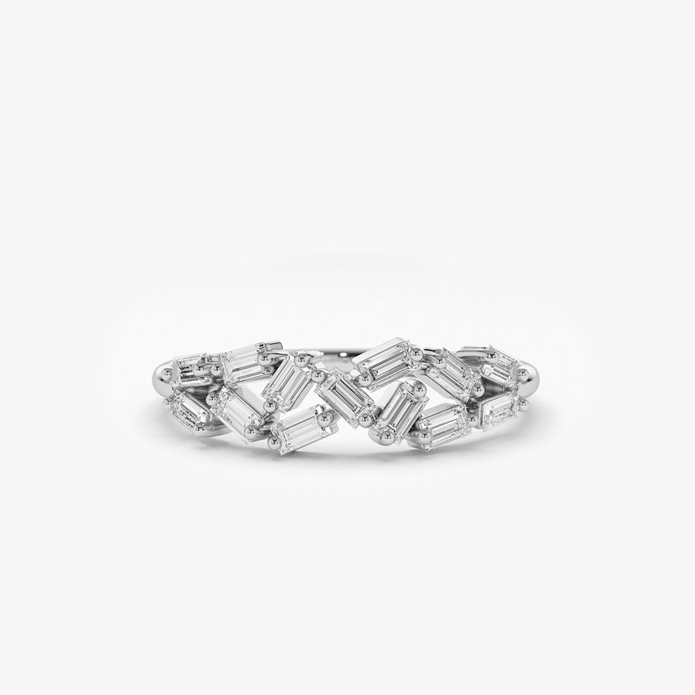 OBFJ1812 - 14K Stackable Baguette Diamond Cluster Ring 6