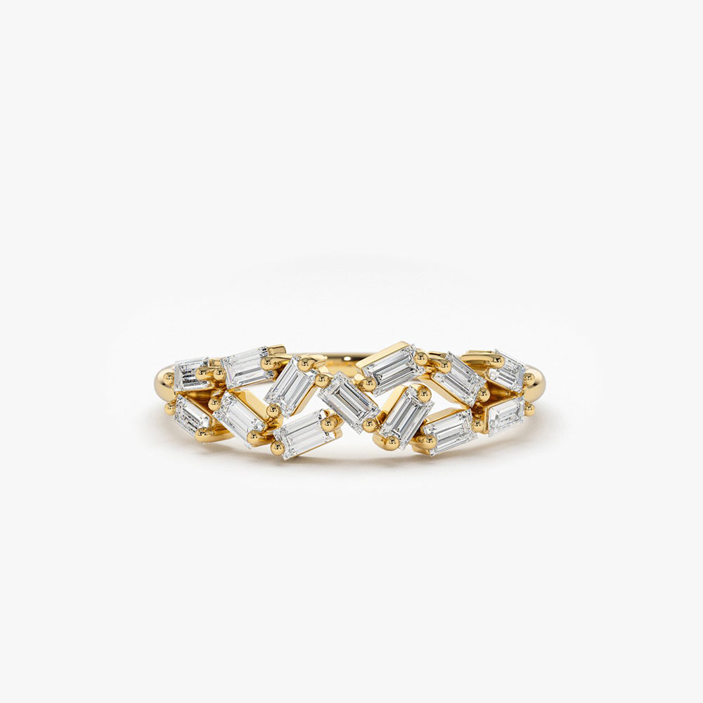 OBFJ1812 - 14K Stackable Baguette Diamond Cluster Ring 1