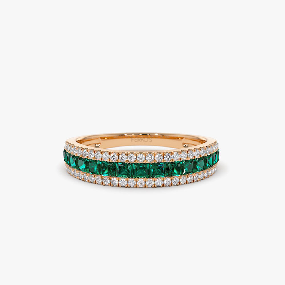 OBFJ2005 - 14k  Half Eternity Square Emerald Anniversary Ring 7