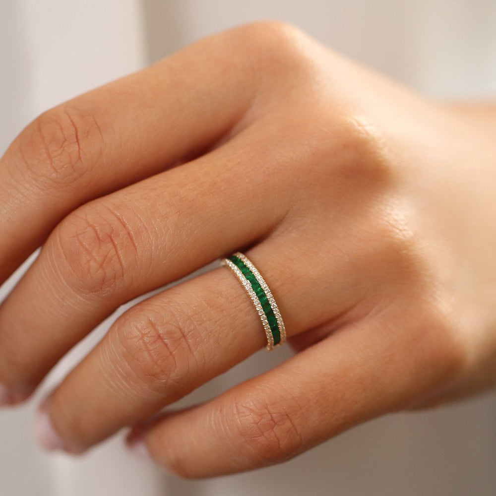 OBFJ2005 - 14k  Half Eternity Square Emerald Anniversary Ring 2