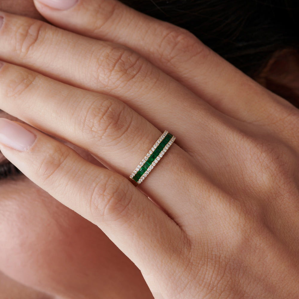 OBFJ2005 - 14k  Half Eternity Square Emerald Anniversary Ring 5