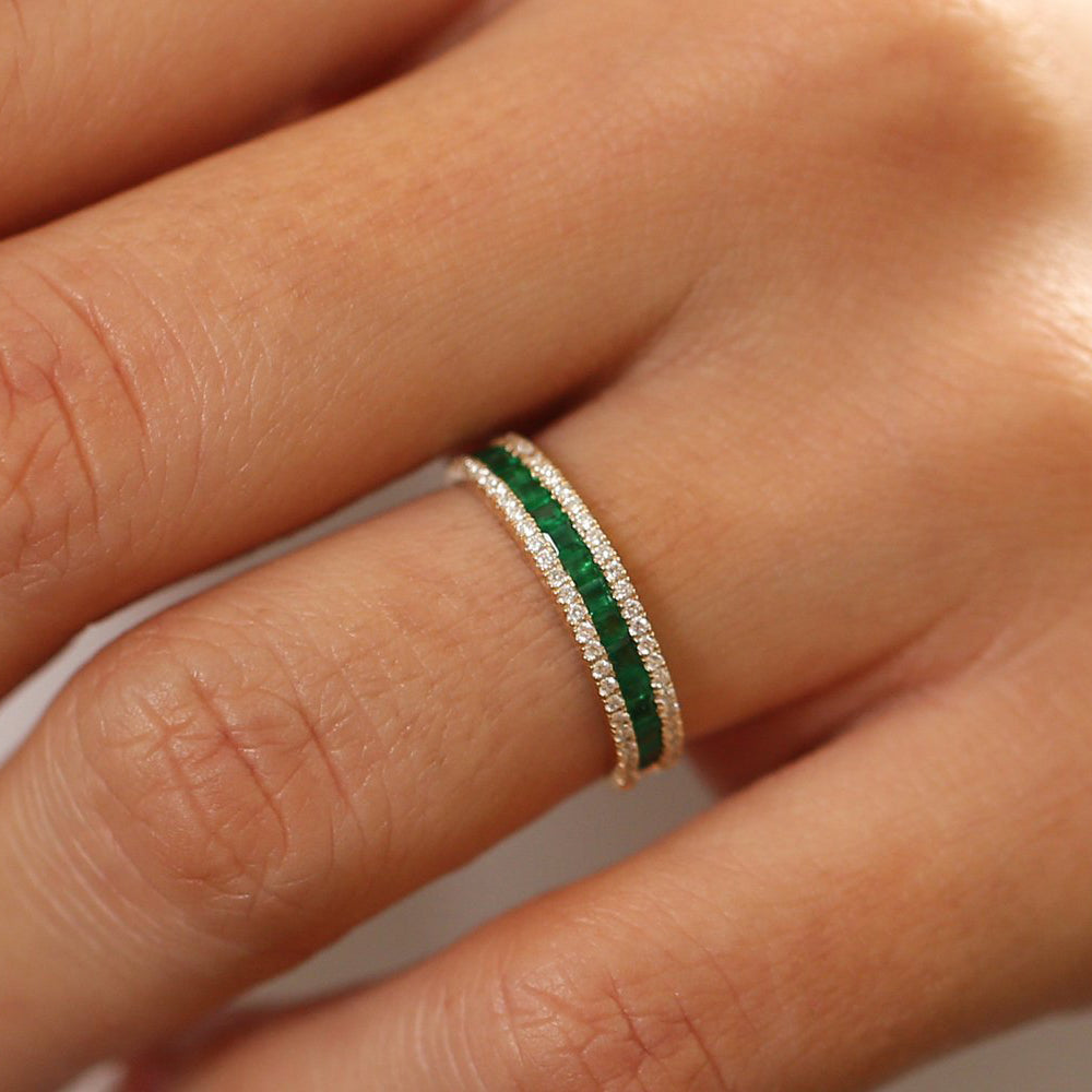 OBFJ2005 - 14k  Half Eternity Square Emerald Anniversary Ring 4