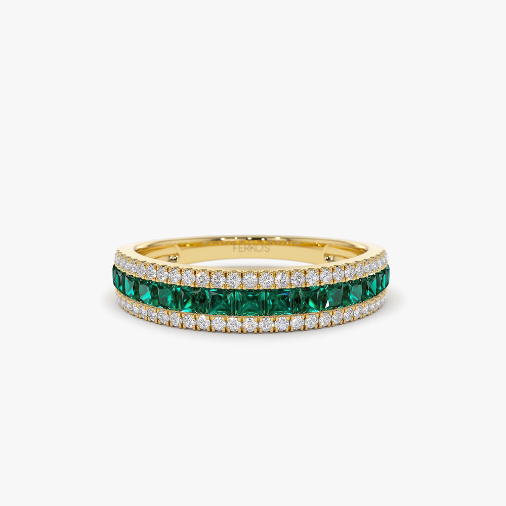 OBFJ2005 - 14k  Half Eternity Square Emerald Anniversary Ring 1