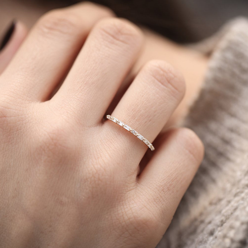 OBFJ1890 - Shared Prong Half Eternity Baguette Diamond Ring ring in selectable metal and diamond options - Roselle Jewelry view 3