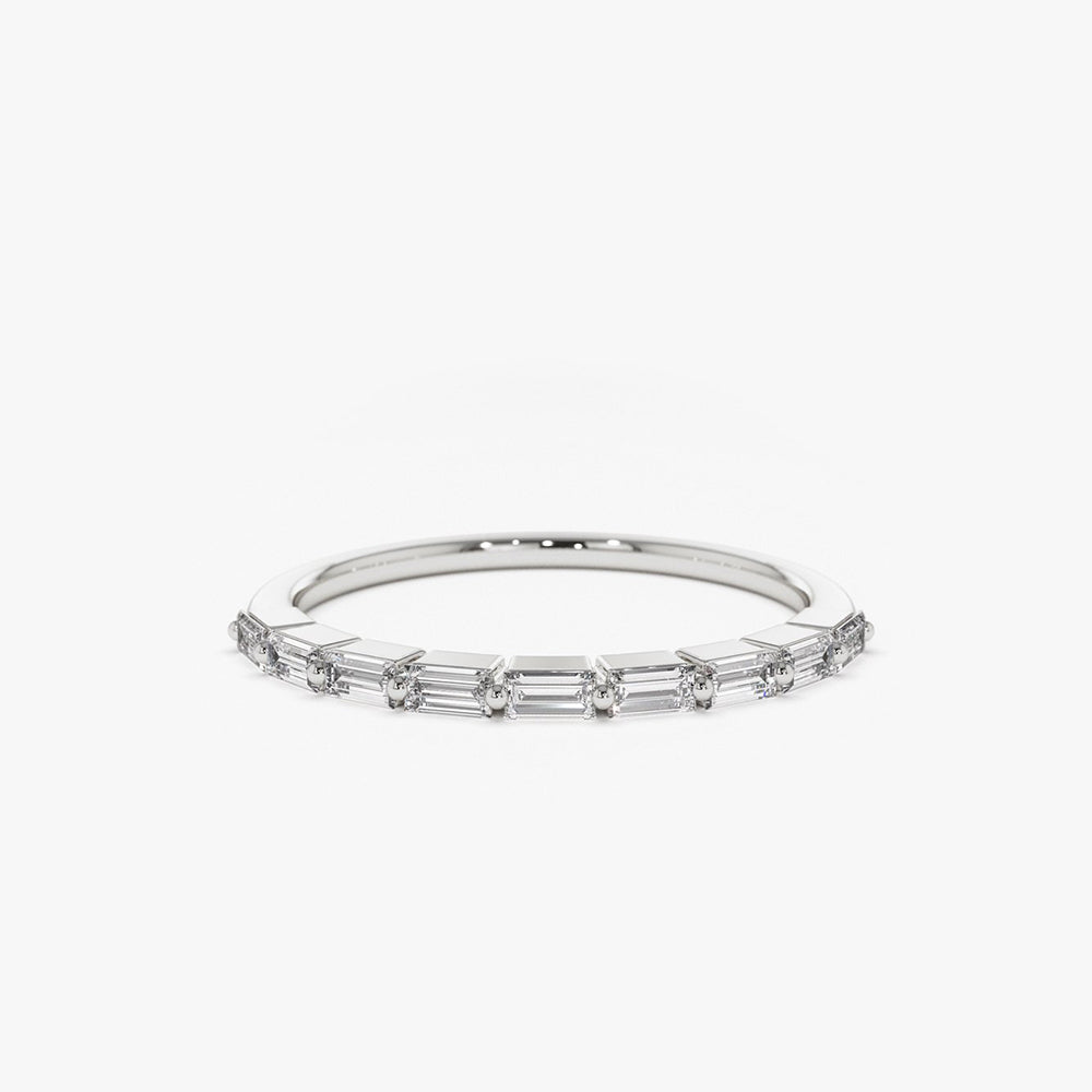 OBFJ1890 - Shared Prong Half Eternity Baguette Diamond Ring ring in selectable metal and diamond options - Roselle Jewelry view 6