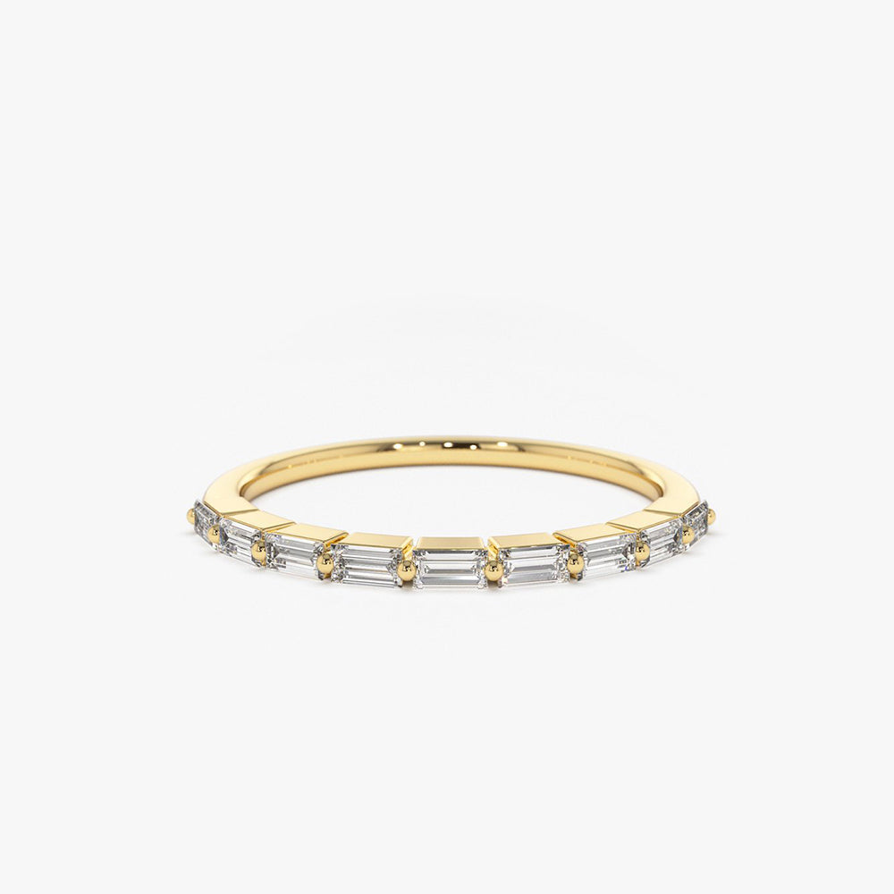 OBFJ1890 - Shared Prong Half Eternity Baguette Diamond Ring ring in selectable metal and diamond options - Roselle Jewelry view 1
