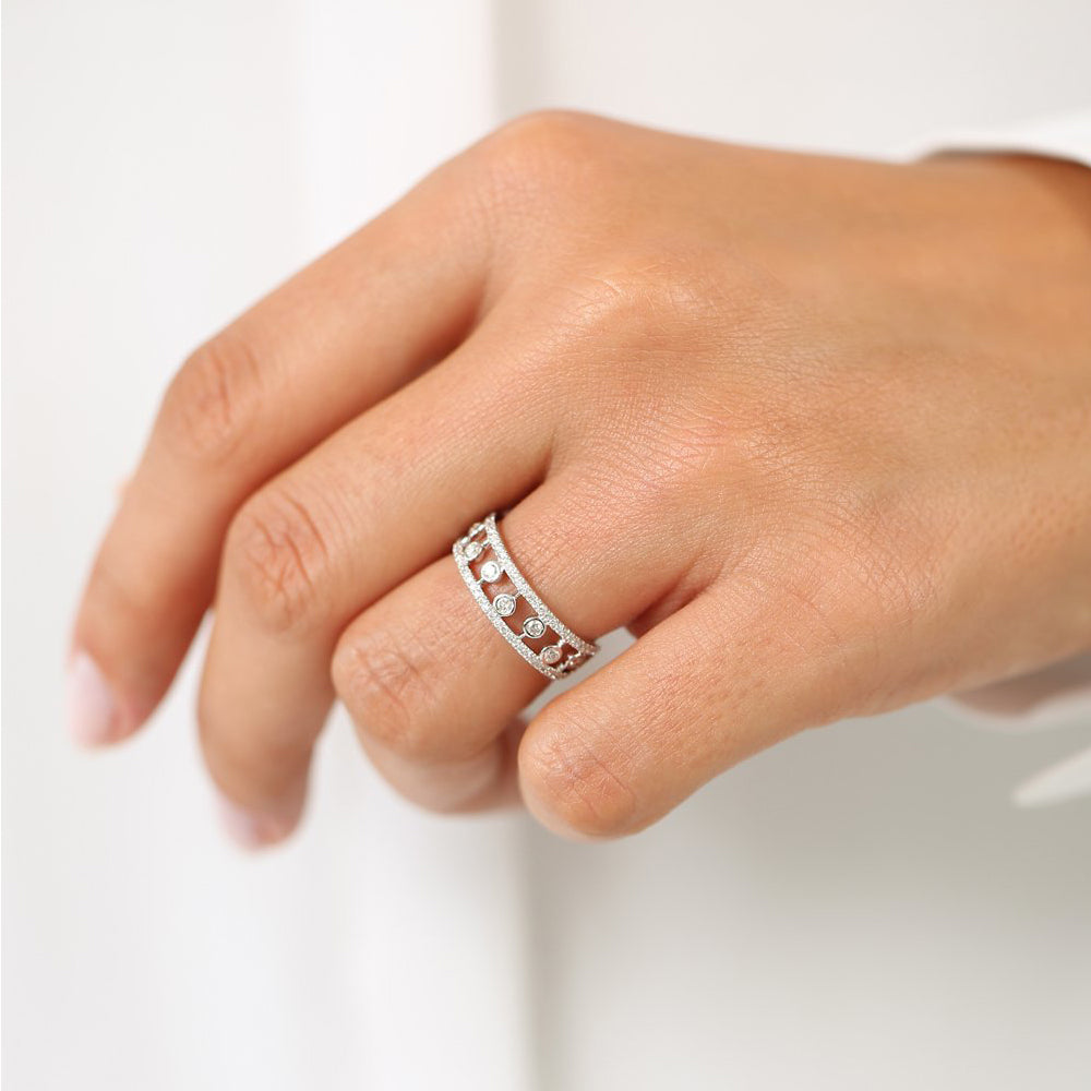 OBFJ1961 - 14k Double Row Pave Ring w/ Floating Diamonds 3