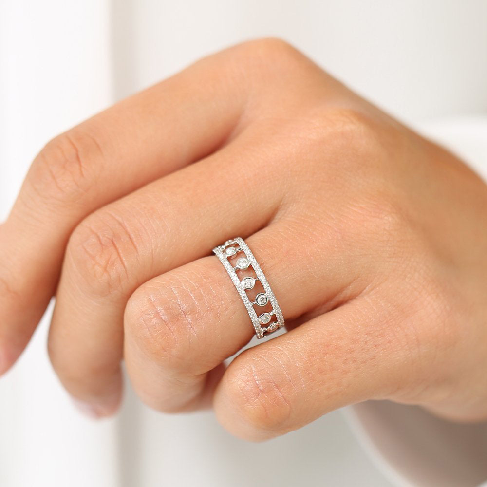 OBFJ1961 - 14k Double Row Pave Ring w/ Floating Diamonds 2