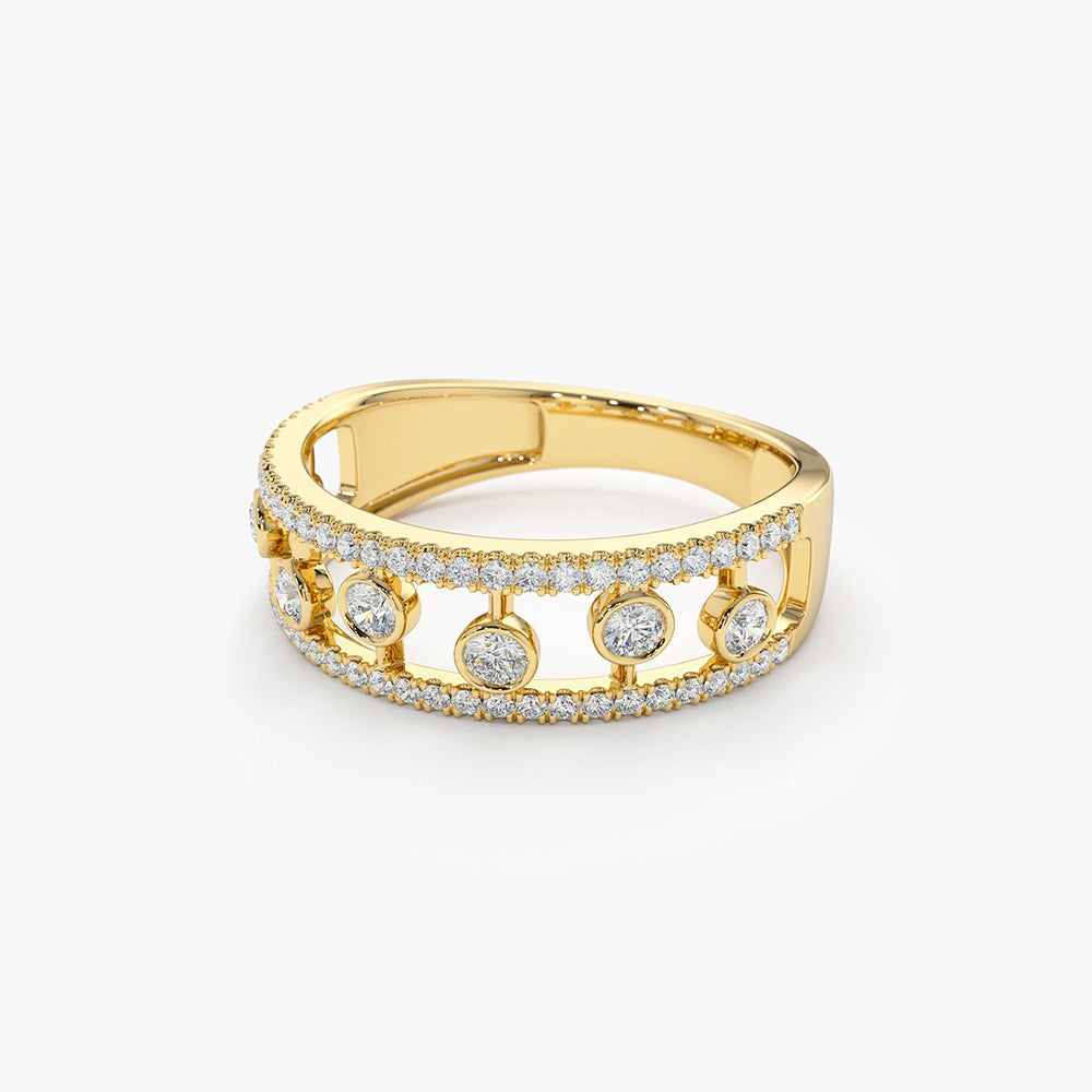 OBFJ1961 - 14k Double Row Pave Ring w/ Floating Diamonds 8