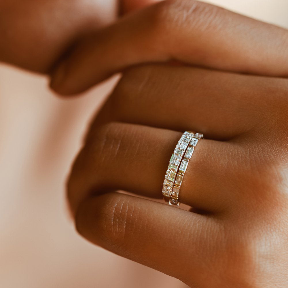 OBFJ1960 - Baguette Diamond Stacking Ring ring in selectable metal and diamond options - Roselle Jewelry view 3