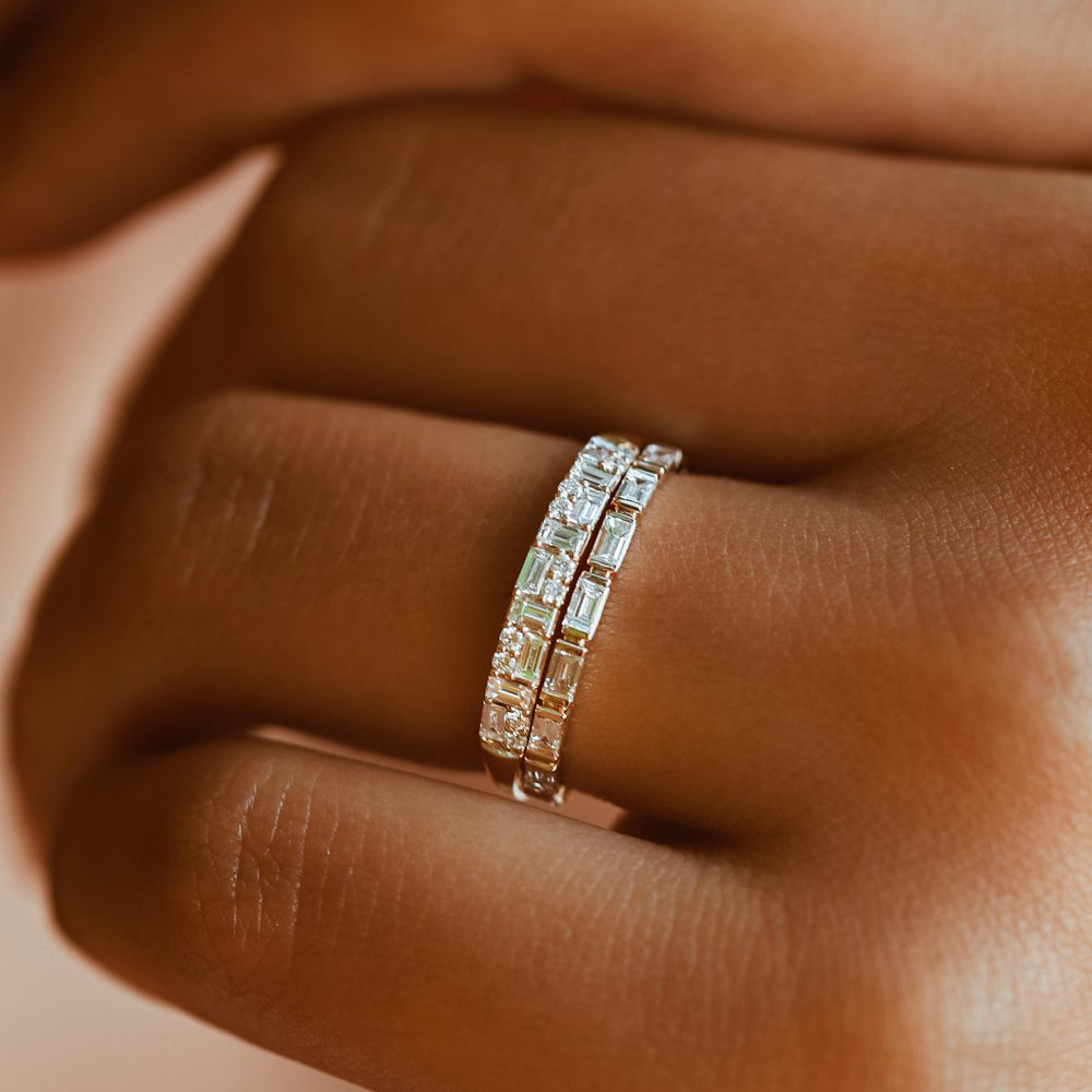 OBFJ1960 - Baguette Diamond Stacking Ring ring in selectable metal and diamond options - Roselle Jewelry view 2