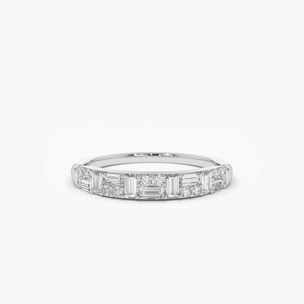 OBFJ1960 - Baguette Diamond Stacking Ring ring in selectable metal and diamond options - Roselle Jewelry view 5