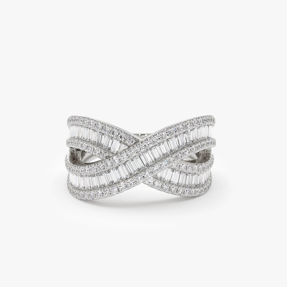OBFJ1964 - 14k Baguette Diamond Crossover Ring 7