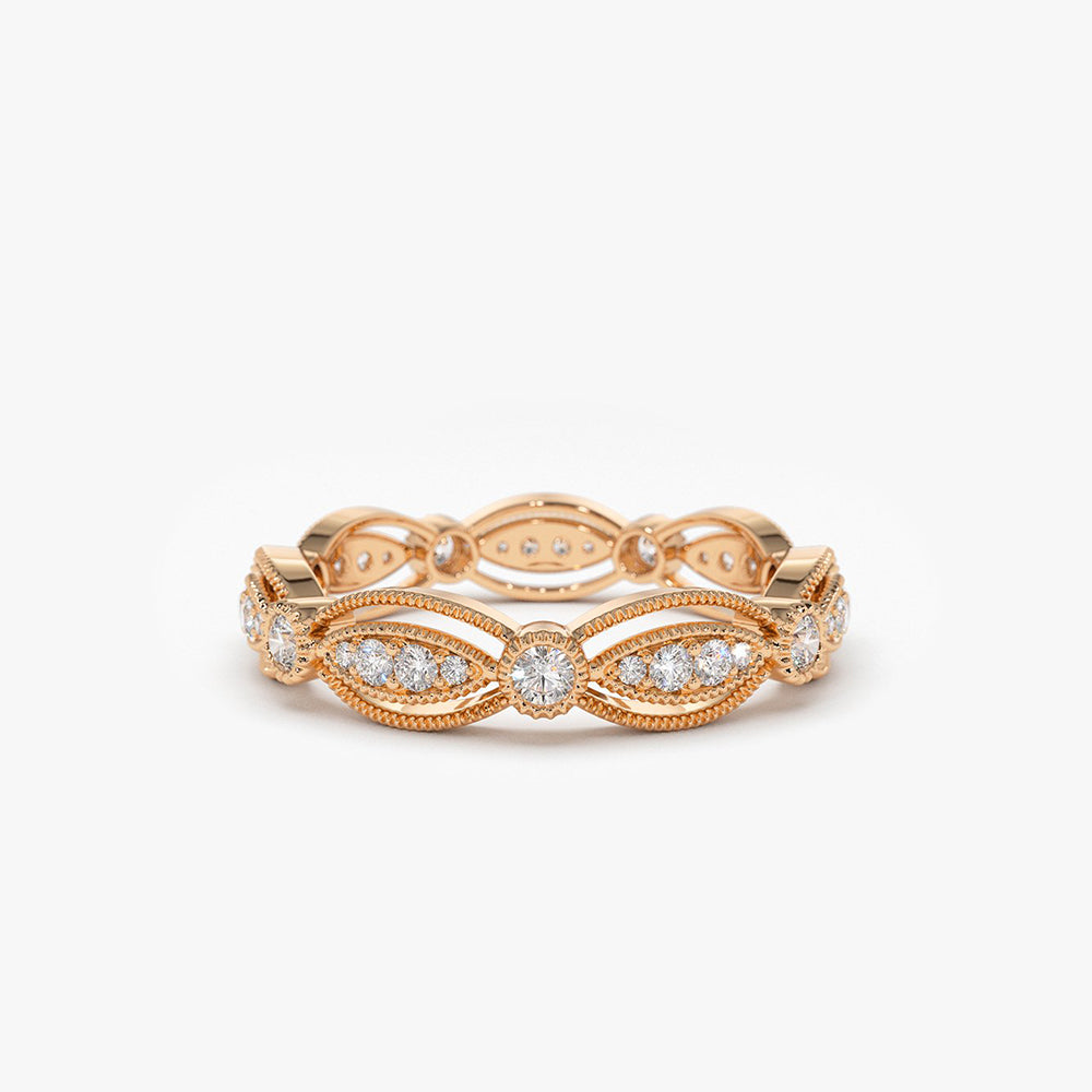 OBFJ1938 - Vintage Art Deco Diamond Eternity Wedding Ring ring in selectable metal and diamond options - Roselle Jewelry view 5