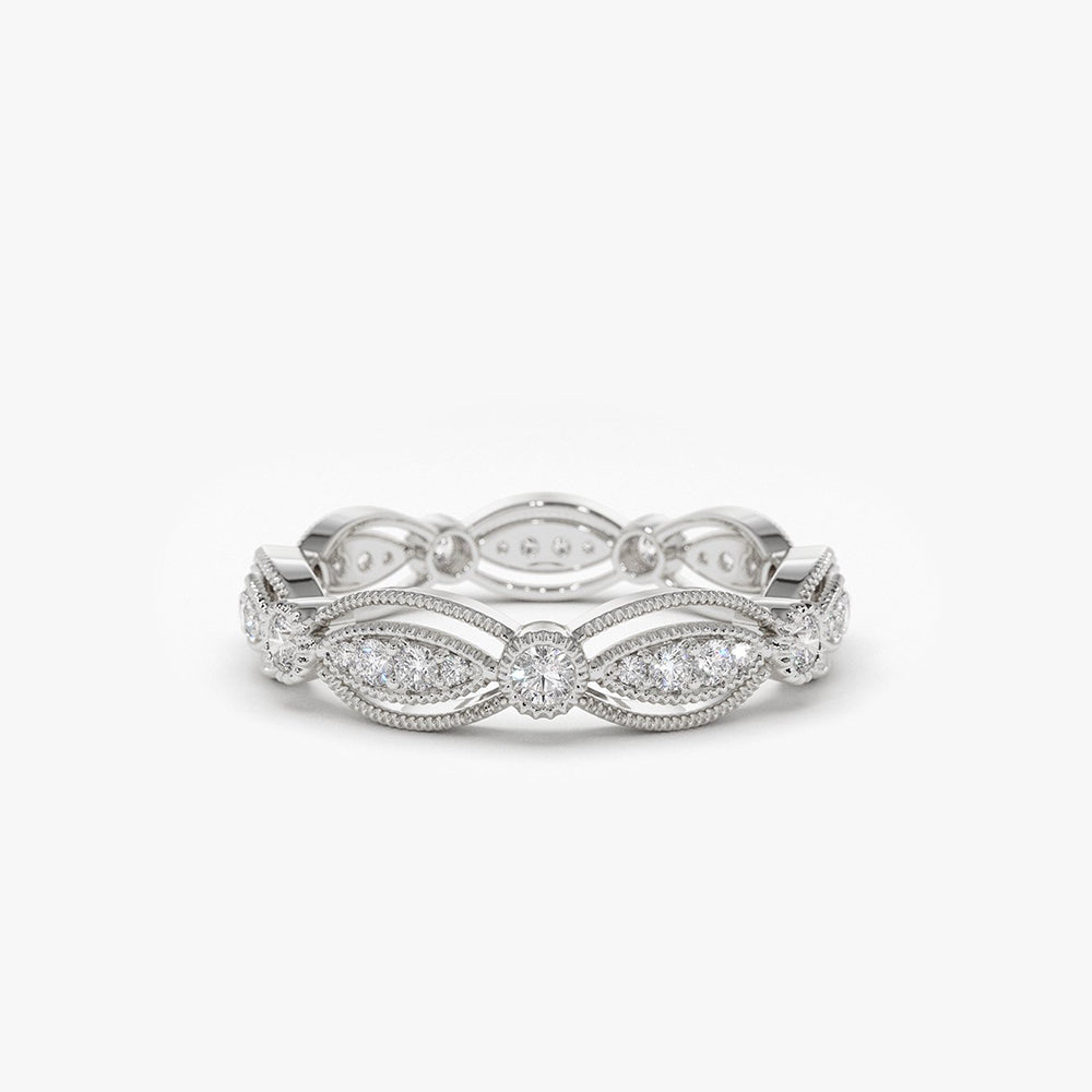 OBFJ1938 - Vintage Art Deco Diamond Eternity Wedding Ring ring in selectable metal and diamond options - Roselle Jewelry view 6