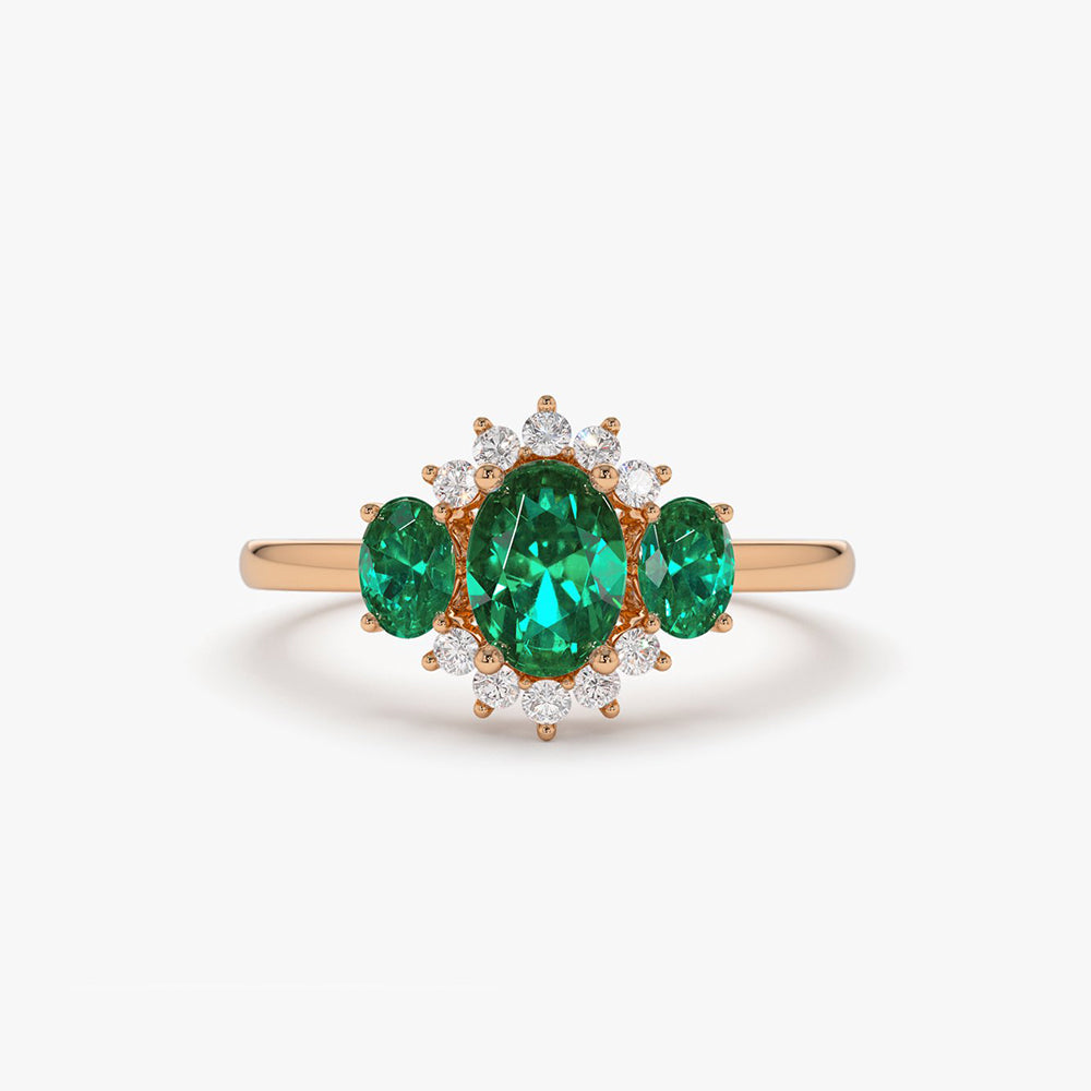 OBFJ1996 - 14k Three Stone Emerald Cluster Ring 6
