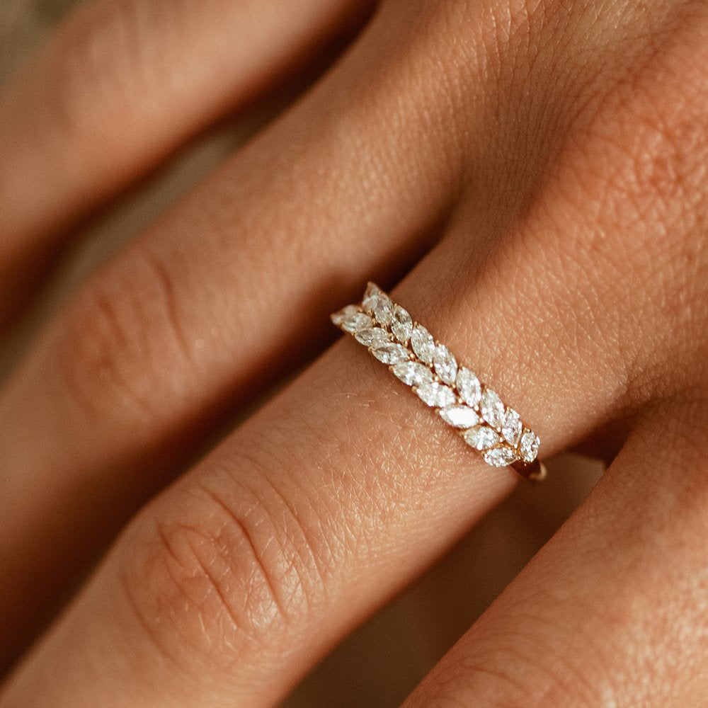 OBFJ2070 - Half Eternity Two Rows Marquise Diamond Band ring in selectable metal and diamond options - Roselle Jewelry view 3