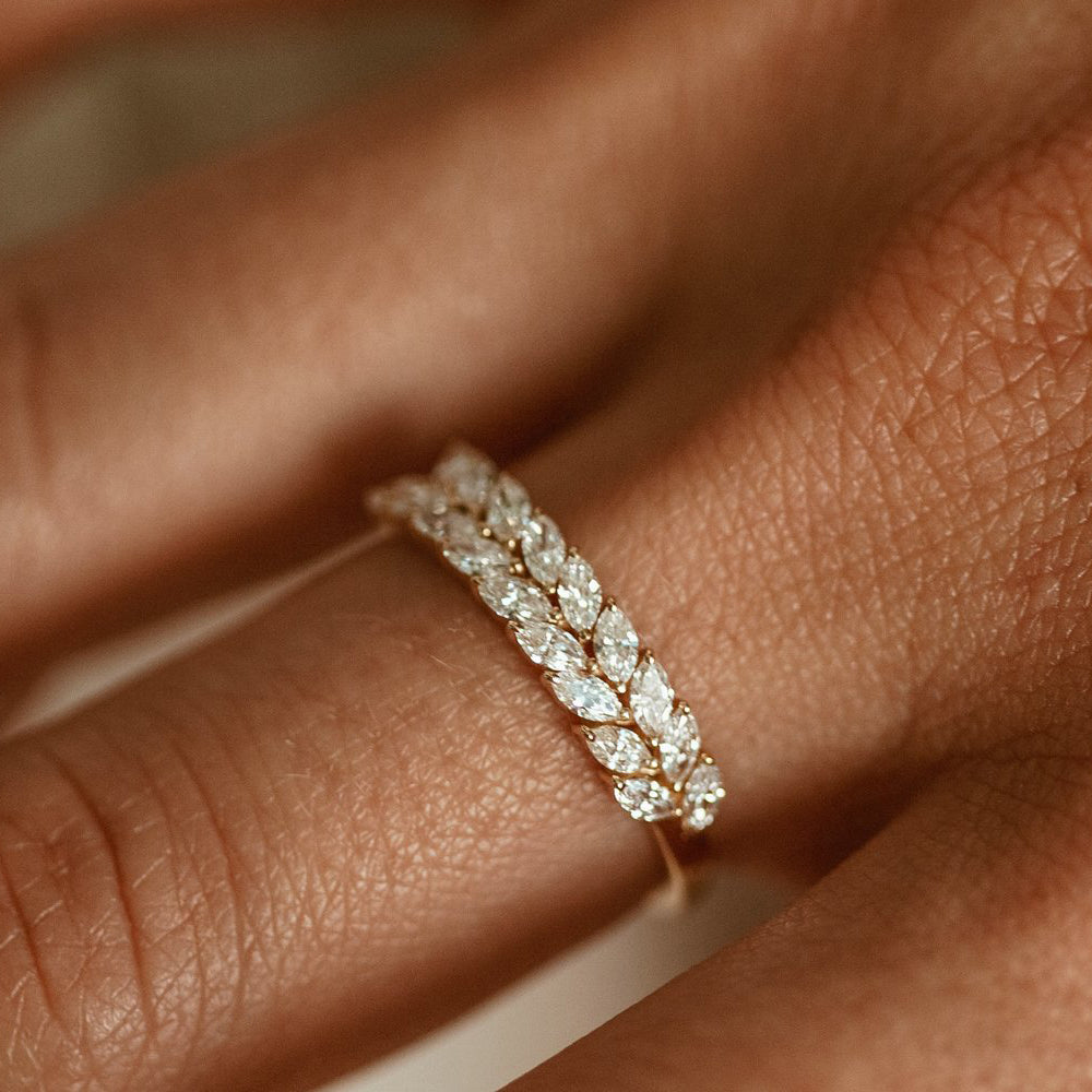OBFJ2070 - Half Eternity Two Rows Marquise Diamond Band ring in selectable metal and diamond options - Roselle Jewelry view 2