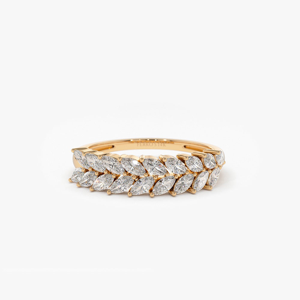 OBFJ2070 - Half Eternity Two Rows Marquise Diamond Band ring in selectable metal and diamond options - Roselle Jewelry view 5