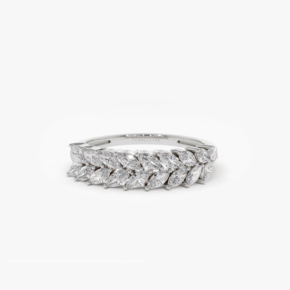OBFJ2070 - Half Eternity Two Rows Marquise Diamond Band ring in selectable metal and diamond options - Roselle Jewelry view 6