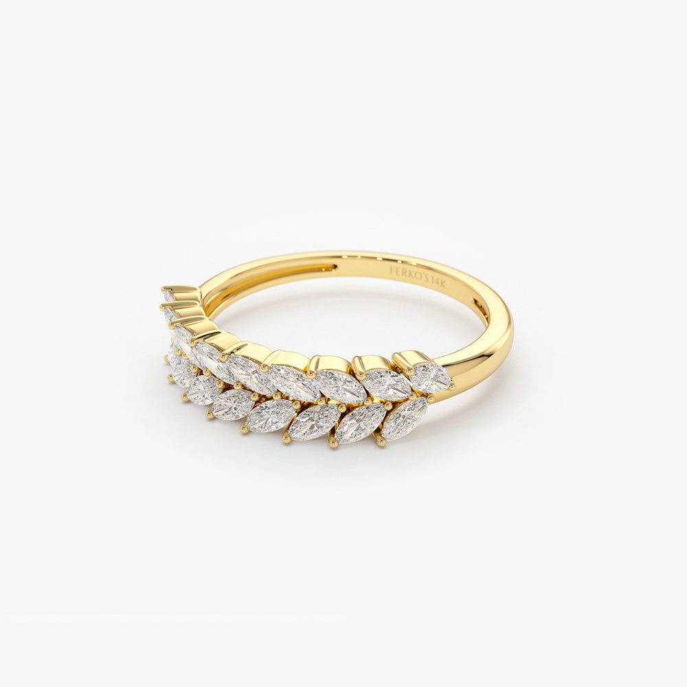 OBFJ2070 - Half Eternity Two Rows Marquise Diamond Band ring in selectable metal and diamond options - Roselle Jewelry view 8