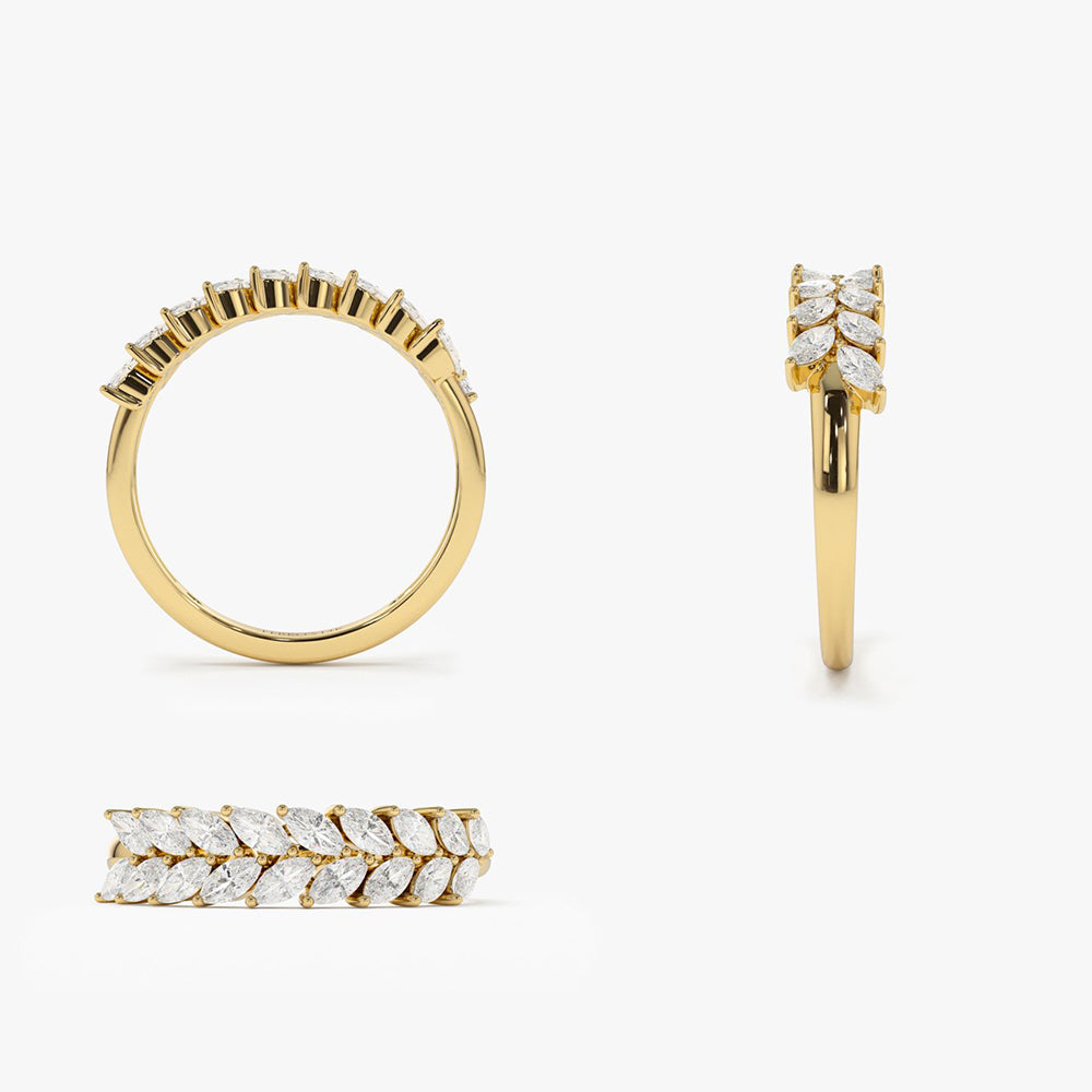 OBFJ2070 - Half Eternity Two Rows Marquise Diamond Band ring in selectable metal and diamond options - Roselle Jewelry view 7