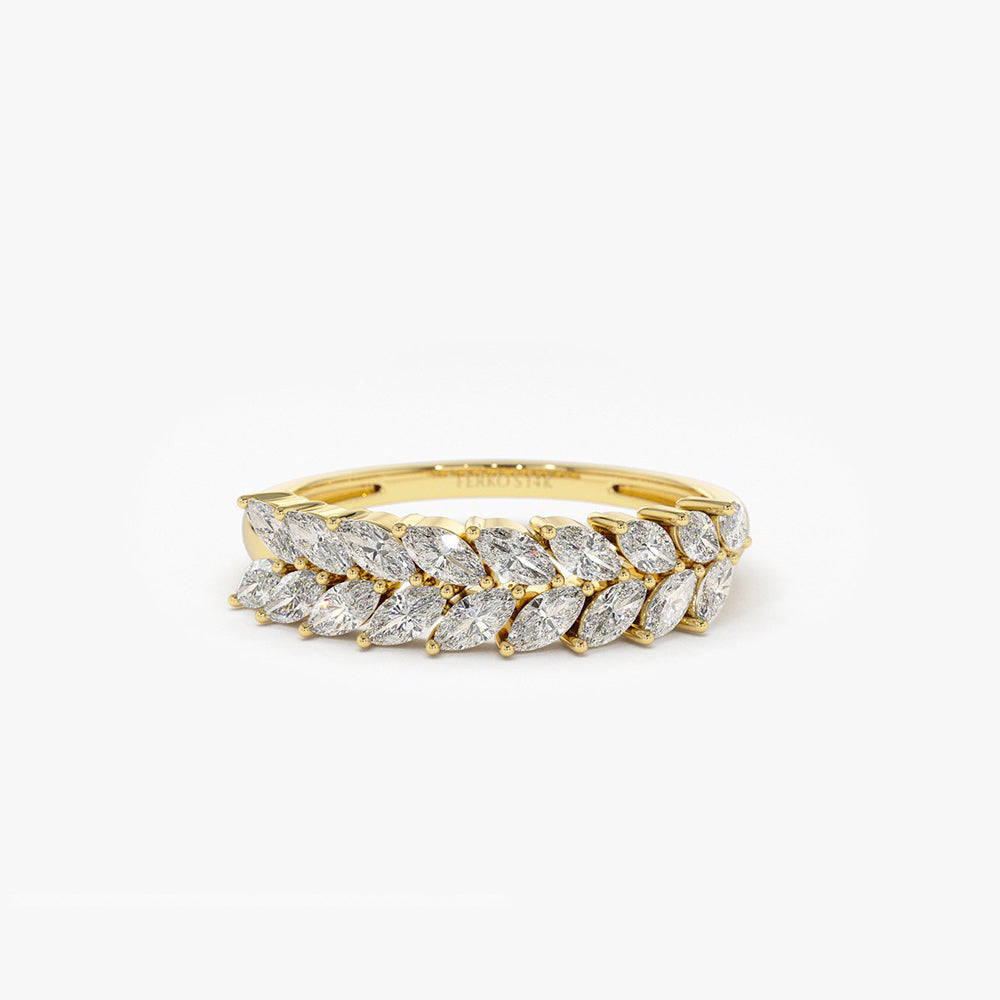 OBFJ2070 - Half Eternity Two Rows Marquise Diamond Band ring in selectable metal and diamond options - Roselle Jewelry view 1
