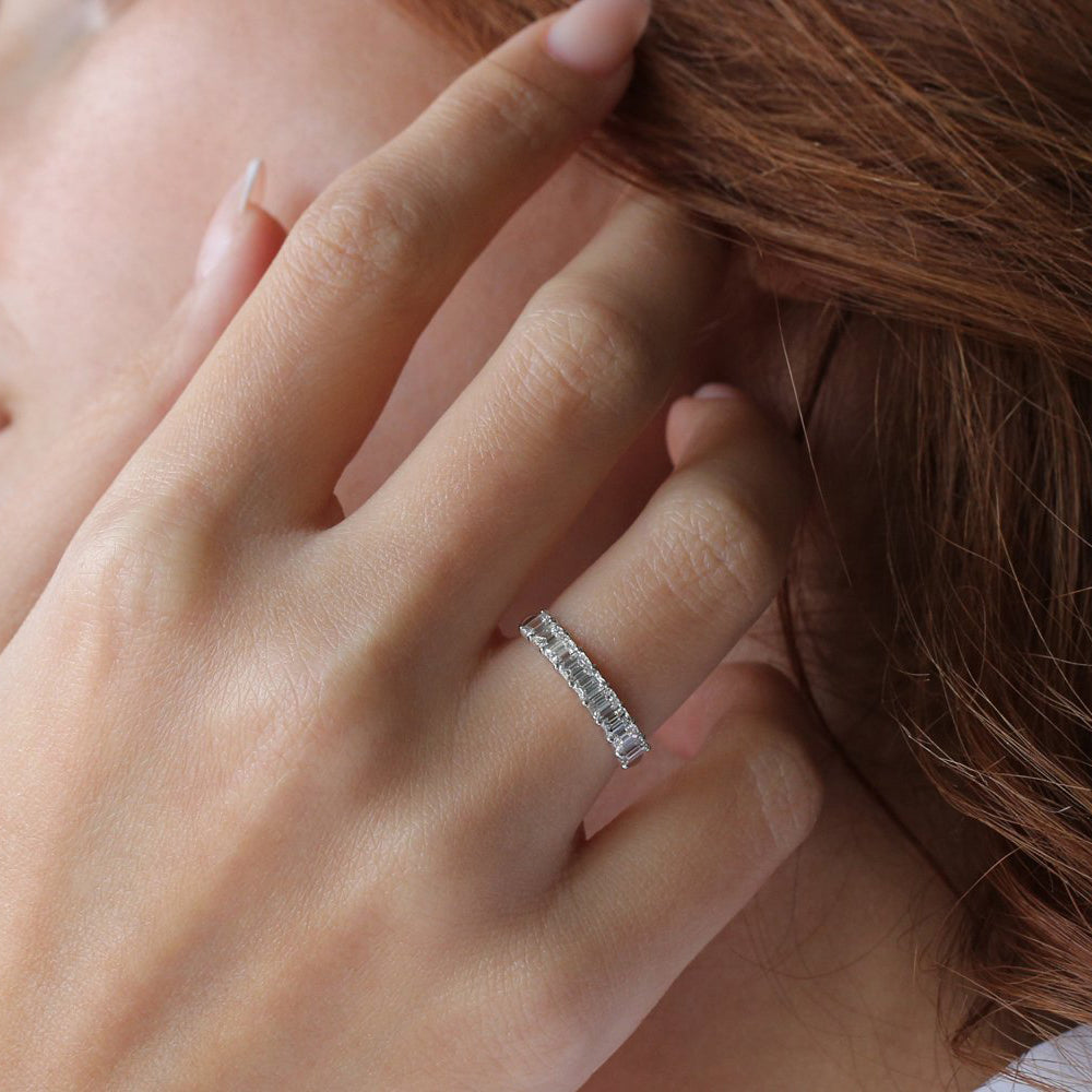 OBFJ0336 - 1.00 ctw 14k  Prong Setting Nine Stone Emerald Cut Lab Grown Diamond Wedding - Rubie 4