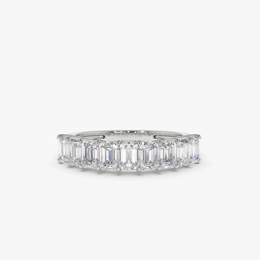OBFJ1985 - 1 Carat Emerald Cut Diamond Wedding Band ring in selectable metal and diamond options - Roselle Jewelry view 6