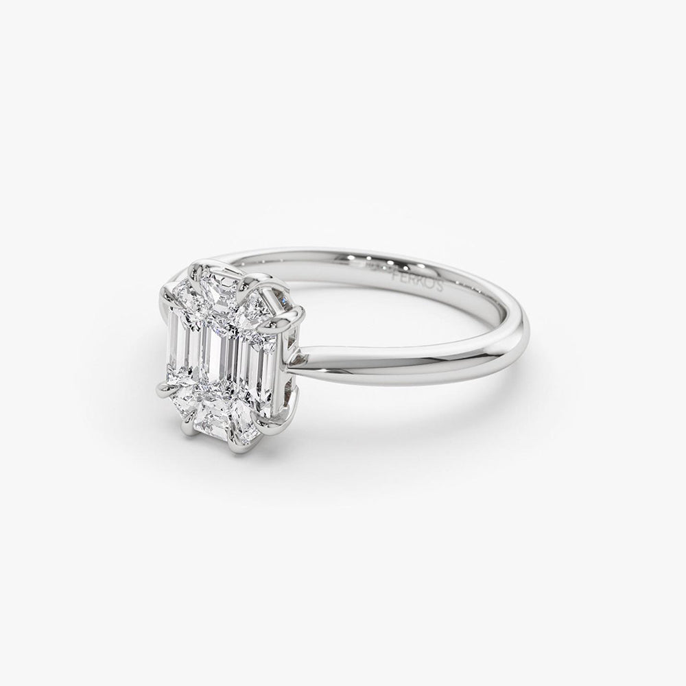 OBFJ1992 - 14k Double Claw Step Cut Illusion Solitaire Engagement Ring 8