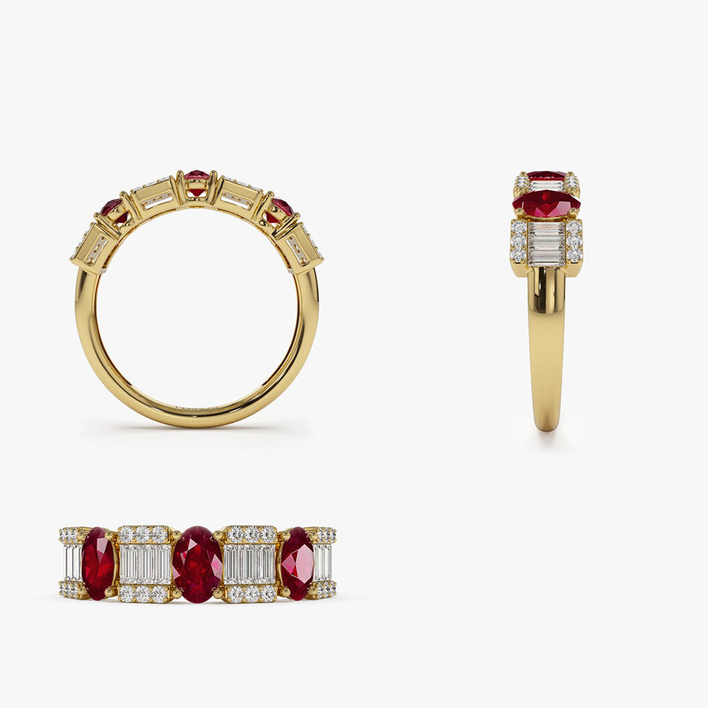 OBFJ2043 - Baguette & Round Diamond with Genuine Ruby Ring ring in selectable metal and diamond options - Roselle Jewelry view 8