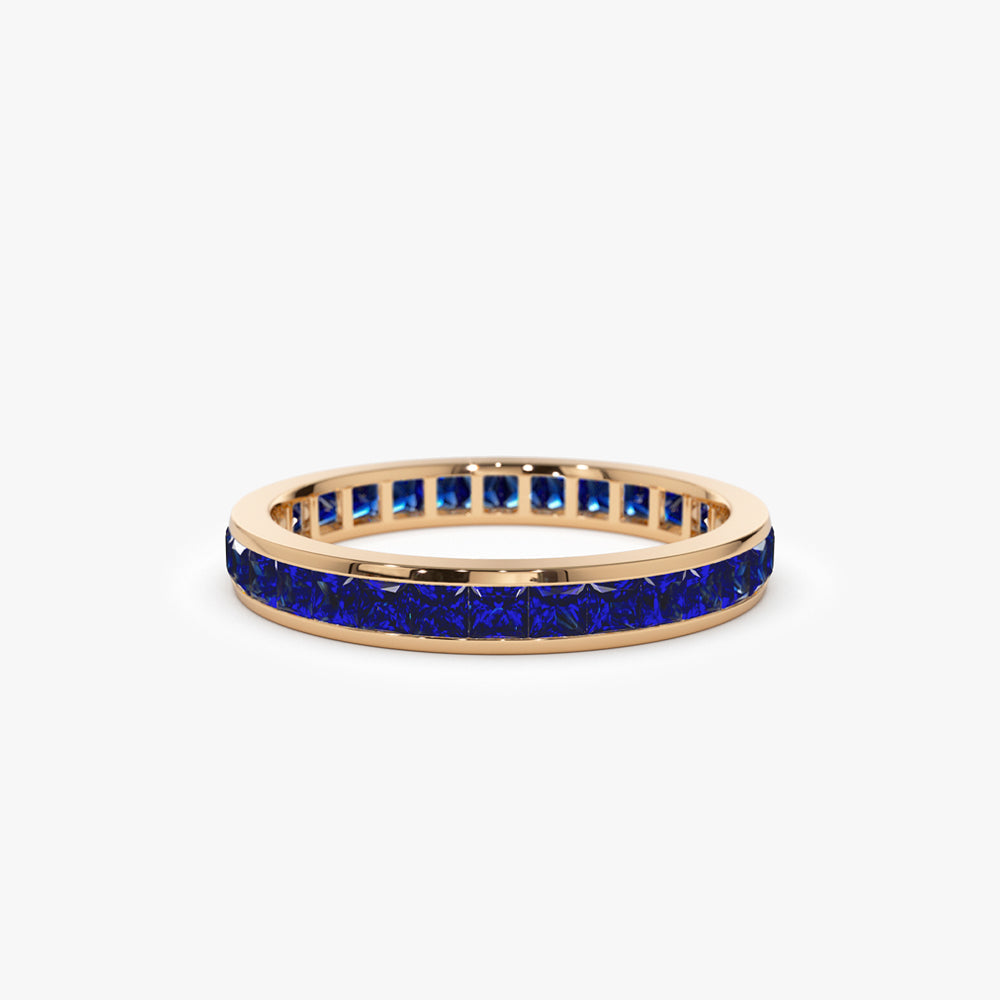 OBFJ2081 - Full Eternity Princess Cut Sapphire Ring ring in selectable metal and diamond options - Roselle Jewelry view 6