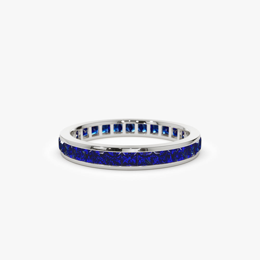 OBFJ2081 - Full Eternity Princess Cut Sapphire Ring ring in selectable metal and diamond options - Roselle Jewelry view 7