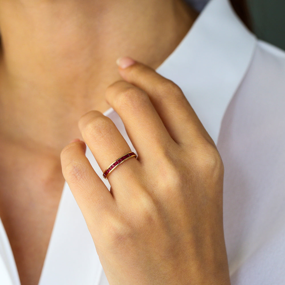OBFJ2082 - 14k Gold Full Eternity Princess Cut Ruby Ring 3