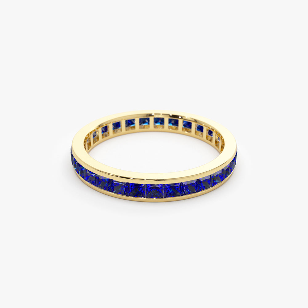 OBFJ2081 - Full Eternity Princess Cut Sapphire Ring ring in selectable metal and diamond options - Roselle Jewelry view 8