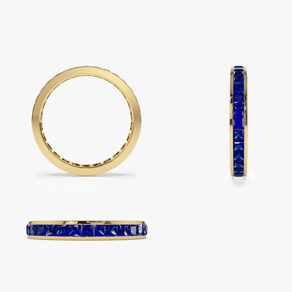 OBFJ2081 - Full Eternity Princess Cut Sapphire Ring ring in selectable metal and diamond options - Roselle Jewelry view 9