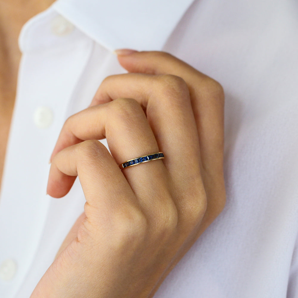 OBFJ2081 - Full Eternity Princess Cut Sapphire Ring ring in selectable metal and diamond options - Roselle Jewelry view 5