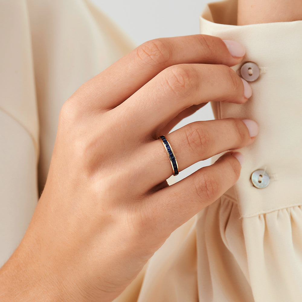 OBFJ2081 - Full Eternity Princess Cut Sapphire Ring ring in selectable metal and diamond options - Roselle Jewelry view 2