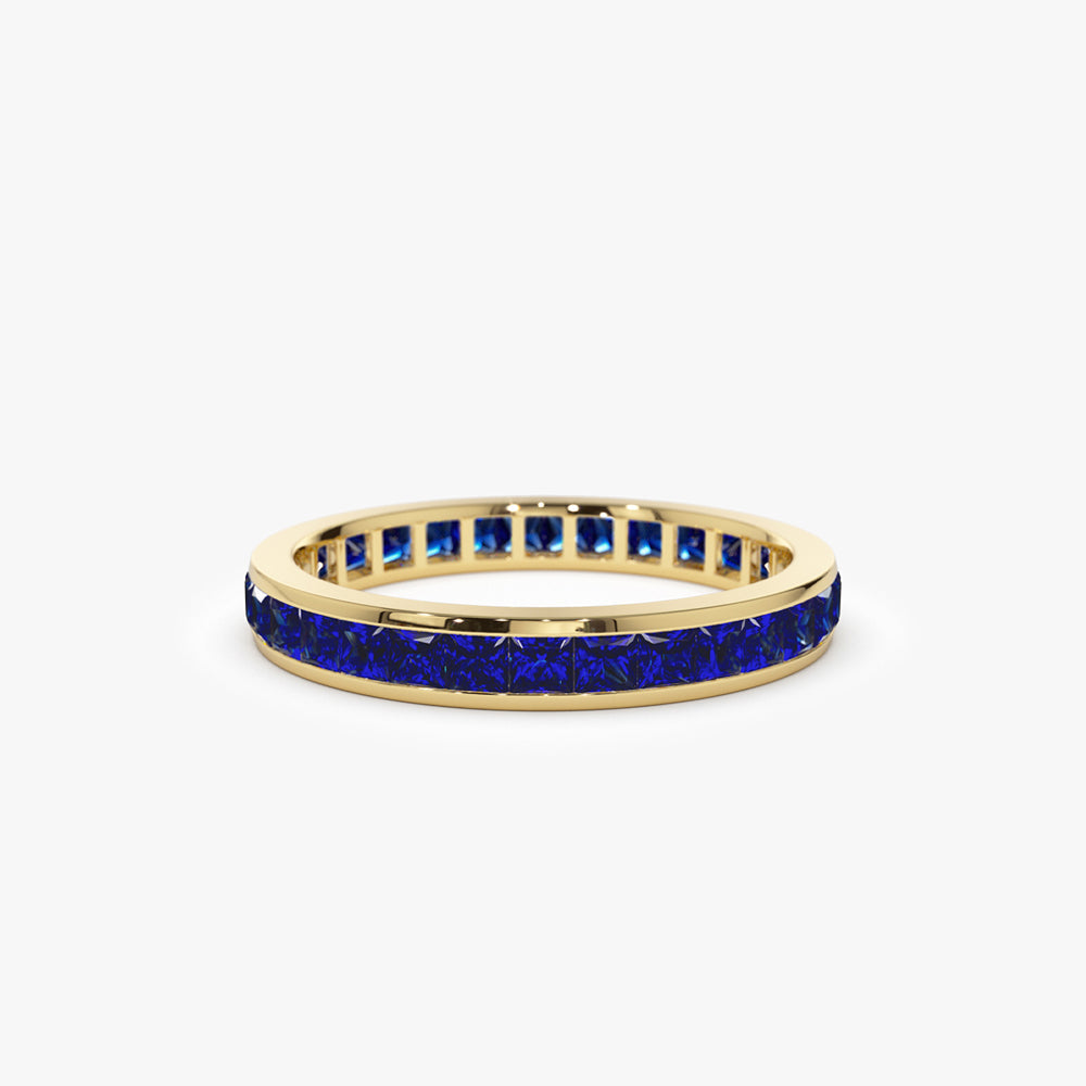 OBFJ2081 - Full Eternity Princess Cut Sapphire Ring ring in selectable metal and diamond options - Roselle Jewelry view 1