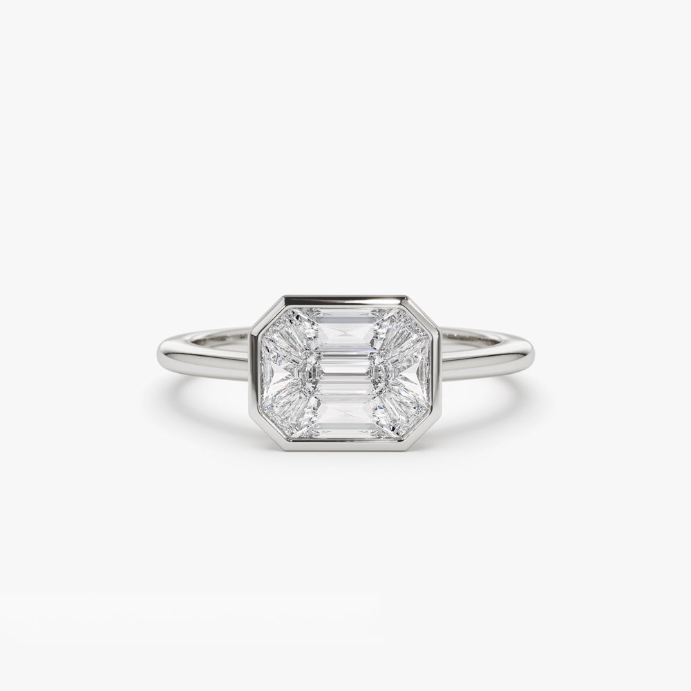OBFJ1528 - East West Illusion Setting Emerald Pie Cut Diamond Ring ring in selectable metal and diamond options - Roselle Jewelry view 7