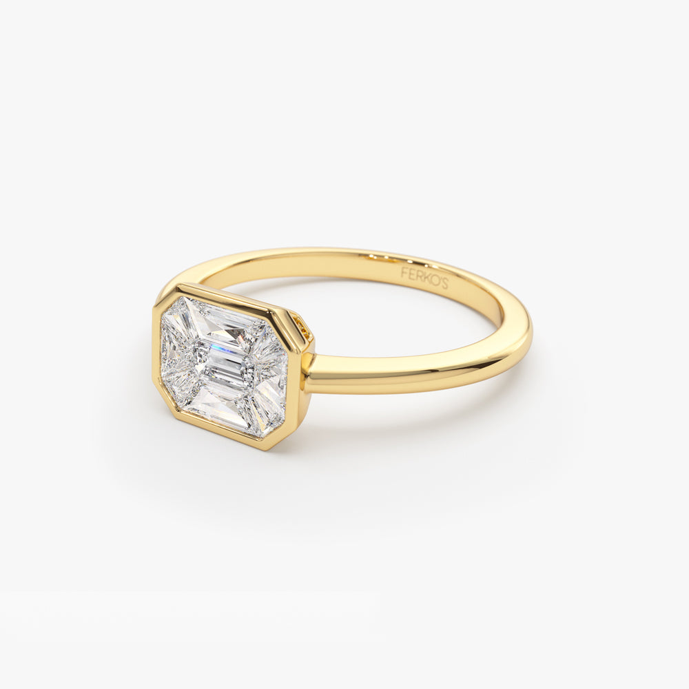 OBFJ1528 - East West Illusion Setting Emerald Pie Cut Diamond Ring ring in selectable metal and diamond options - Roselle Jewelry view 8